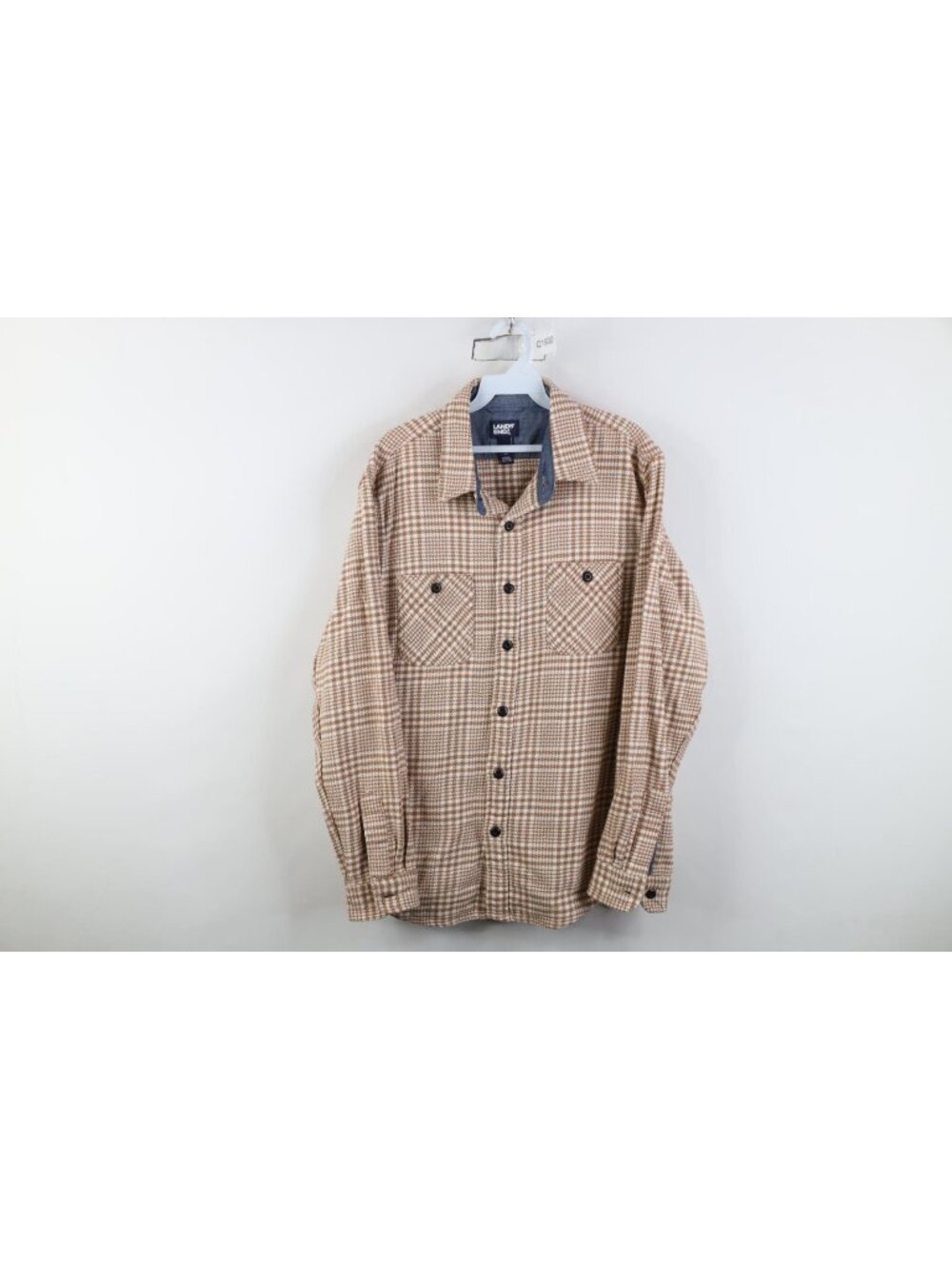 Vtg Y2K Lands End Mens Large Heavyweight Flannel Houndstooth Button Shirt Cotton